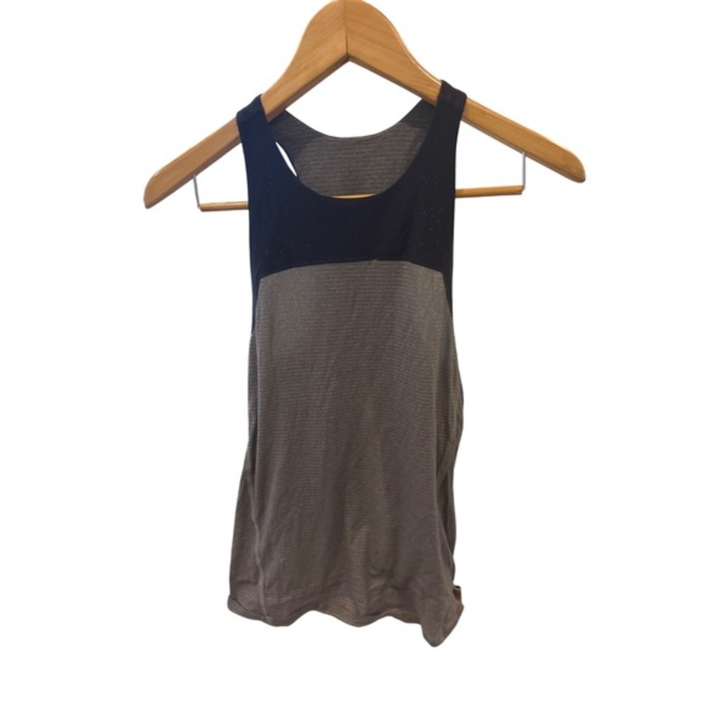 Lululemon Gray Striped Athletic Tank Top Tie Back Racerback Size approx 4